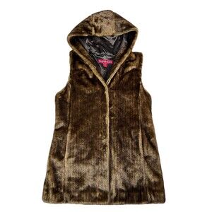 Kristen Blake Hooded Brown Luxe Faux Fur Vest  Women's Size M  Mobwife